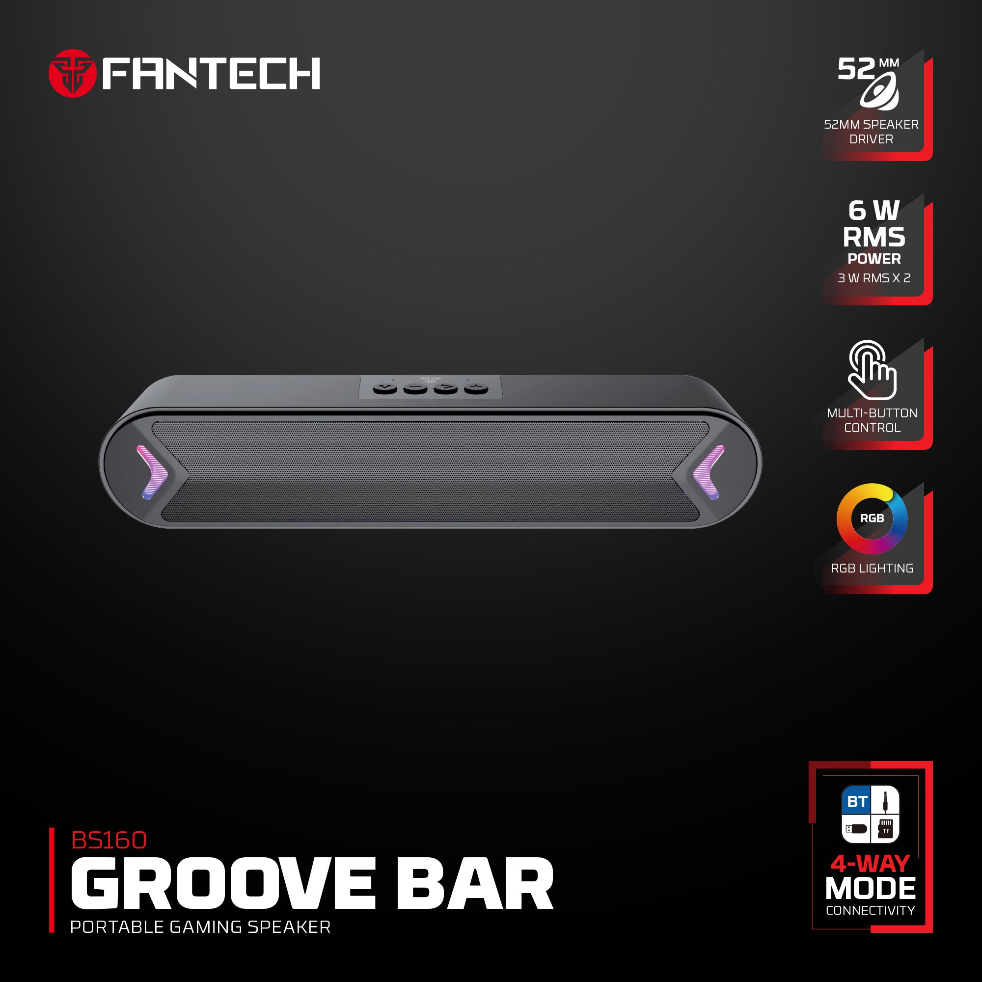 BS160 RGB Portable Wireless Gaming Soundbar Speaker - 6W RMS
