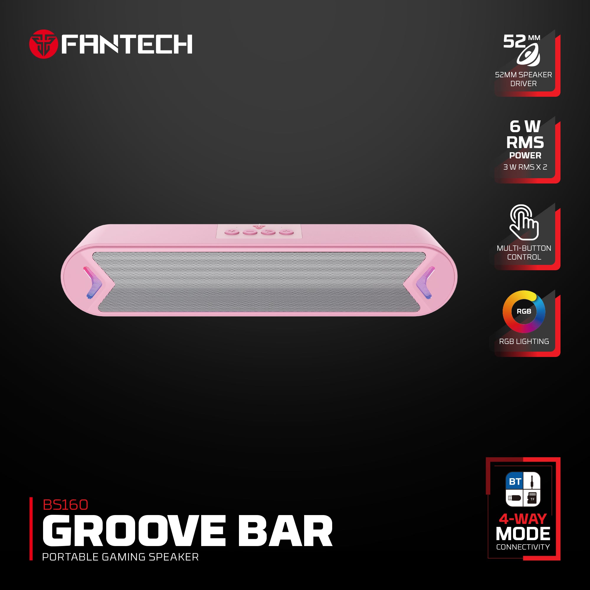BS160 RGB Portable Wireless Gaming Soundbar Speaker - 6W RMS