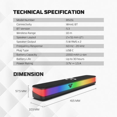 Fantech GROOVE BAR PRO BS151 Portable Wireless RGB Gaming Soundbar