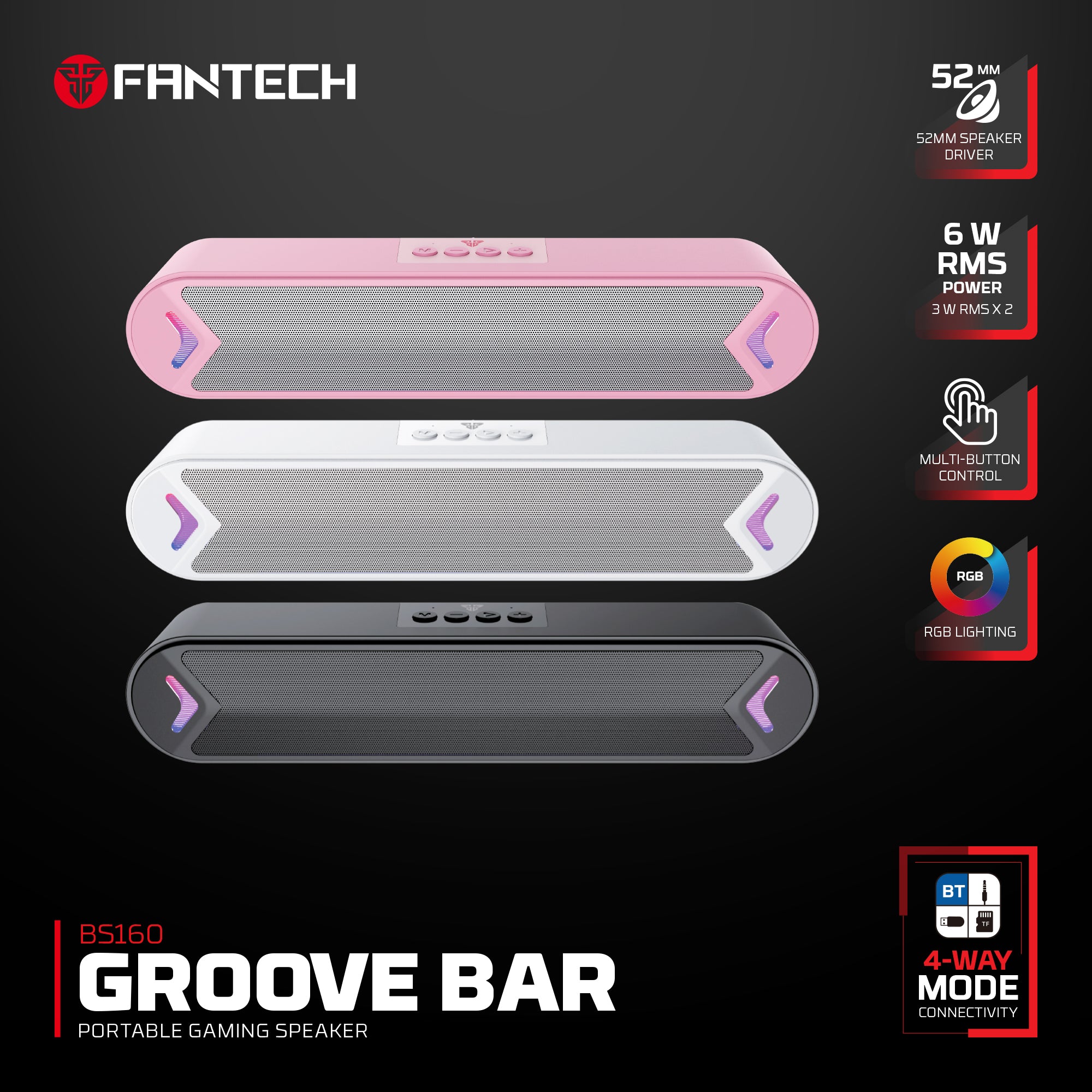 BS160 RGB Portable Wireless Gaming Soundbar Speaker - 6W RMS