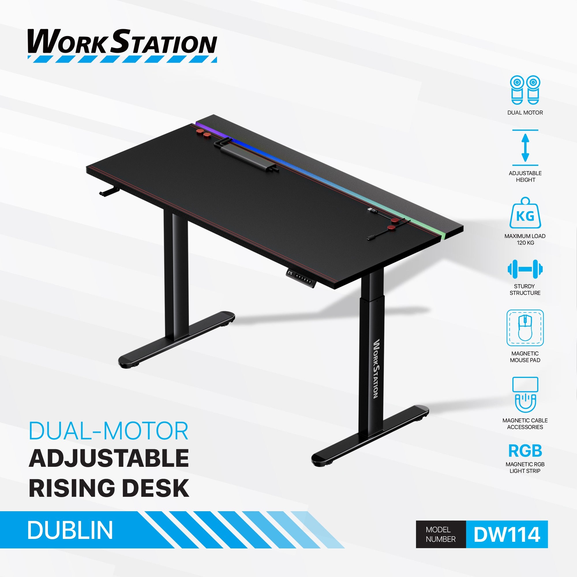 WorkStation Dublin DW114 Dual-Motor Adjustable Rising Desk Combo