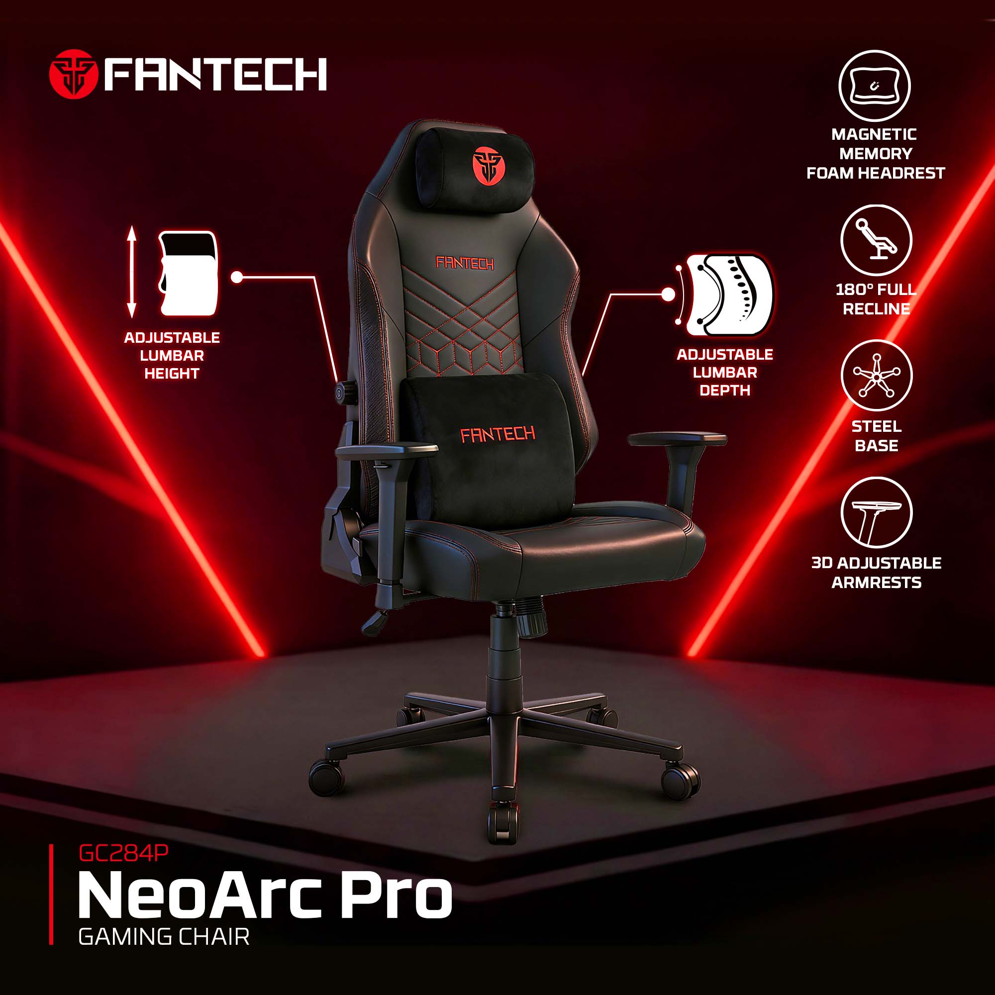 NeoArc Pro GC284P Ergonomic Esports Gaming Chair - Premium PU Leather Sit-Stand Desk Chair with Custom Lumbar Support