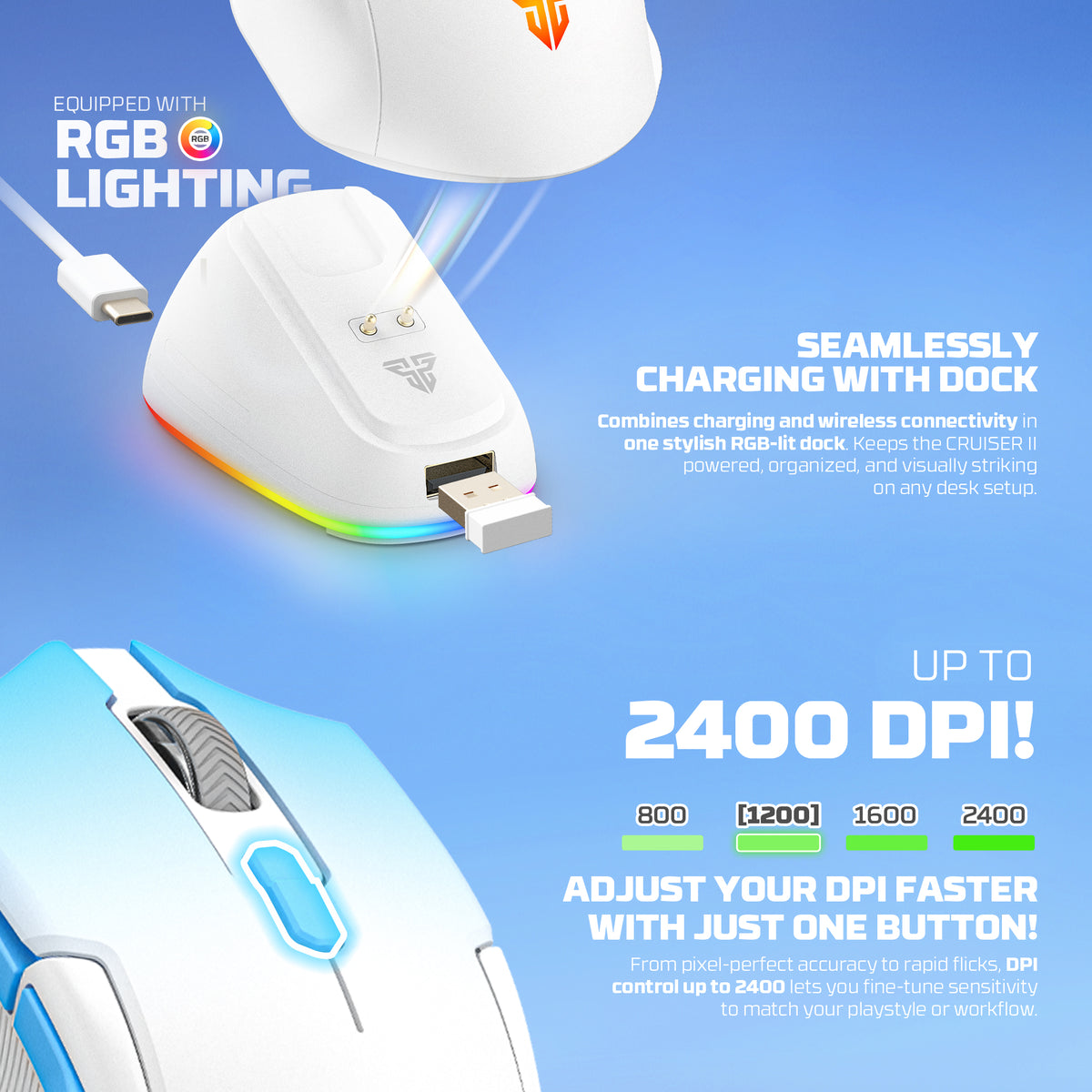 Fantech Cruiser II WG11V2RD Wireless RGB Gaming Mouse & Charging Dock Combo